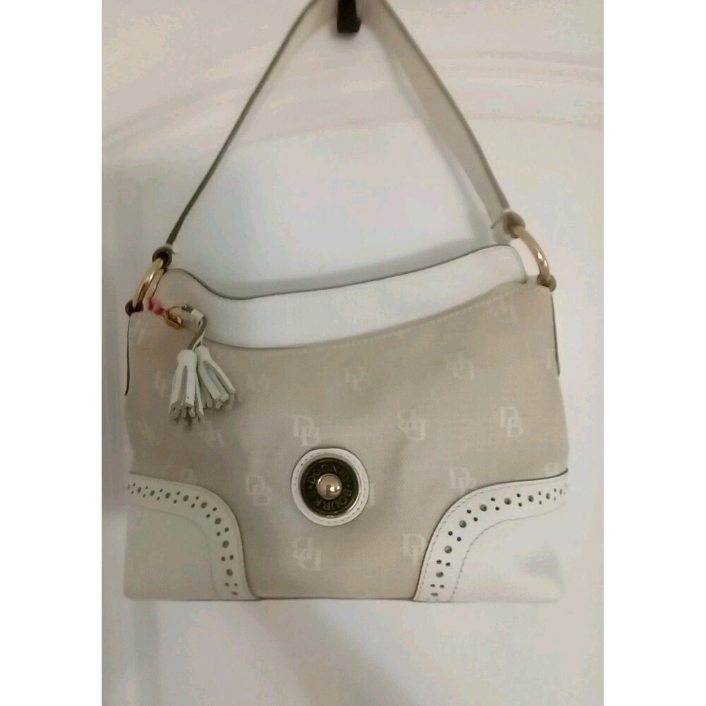 Dooney & Bourke Signature Canvas/Leather Shoulder Bag Vintage Purse W/Tassel